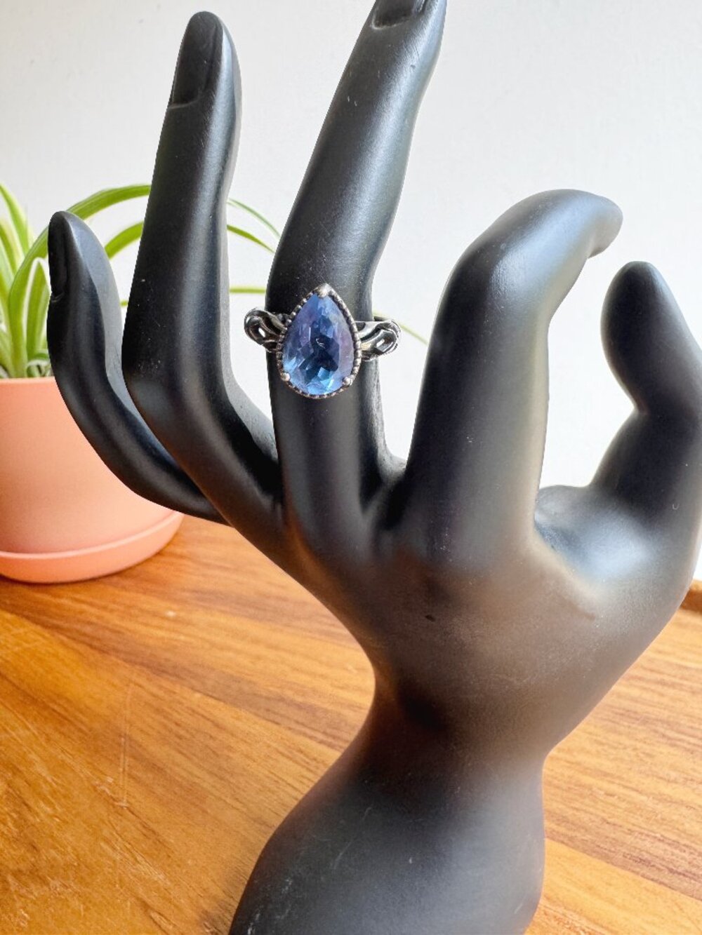 BBJ Sterling Silver Blue Teardrop Pear Iolite Crystal Ring Size 6